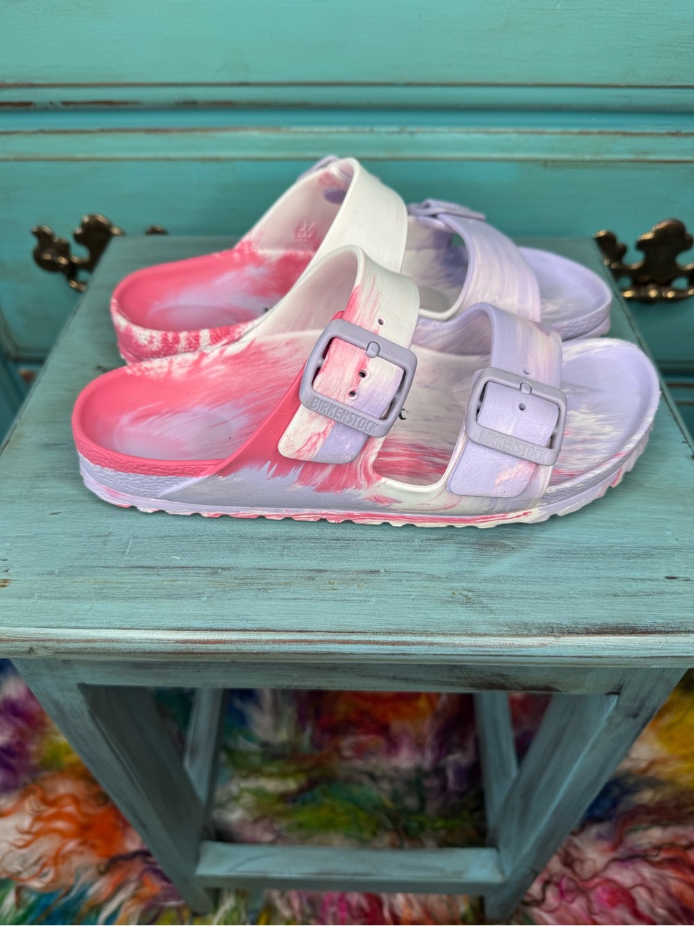 Birkenstock Two-Strap Sandals - Lavender, Pink & White - Picture 4 of 5